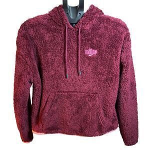 Nike Burgundy Maroon Pink Sherpa Fleece Hoodie w/ Front Kangaroo Pocket Sz Small